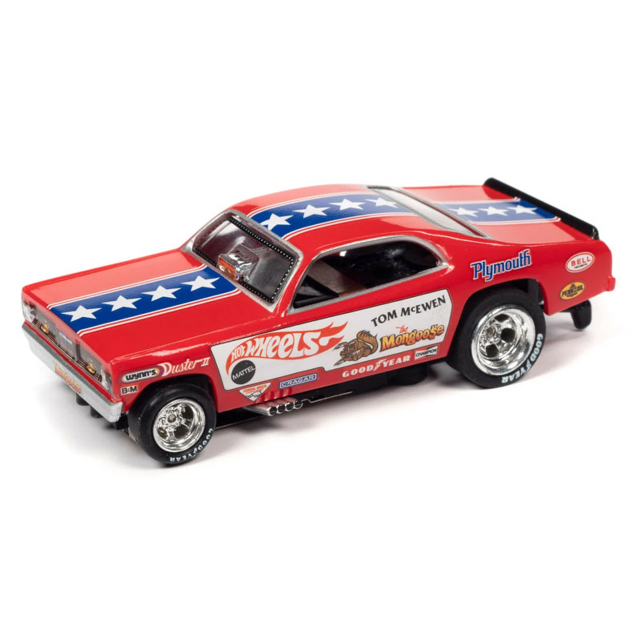 Auto World Tom "The Mongoose" McEwen 1970 Plymouth Duster Funny Car 4Gear HO Scale Slot Car