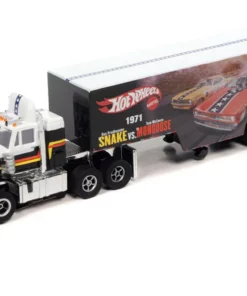 Auto World Racing Rig Peterbilt Model 359 w/Race Trailer (Snake vs. Mongoose) X-Traction Flamethrowers R12 HO Slot Car