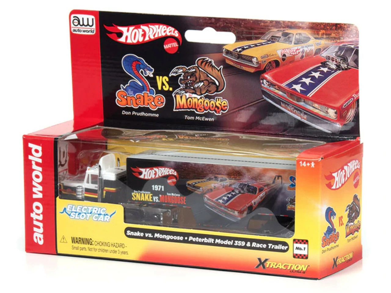 Auto World Racing Rig Peterbilt Model 359 w/Race Trailer (Snake vs. Mongoose) X-Traction Flamethrowers R12 HO Slot Car - Image 6