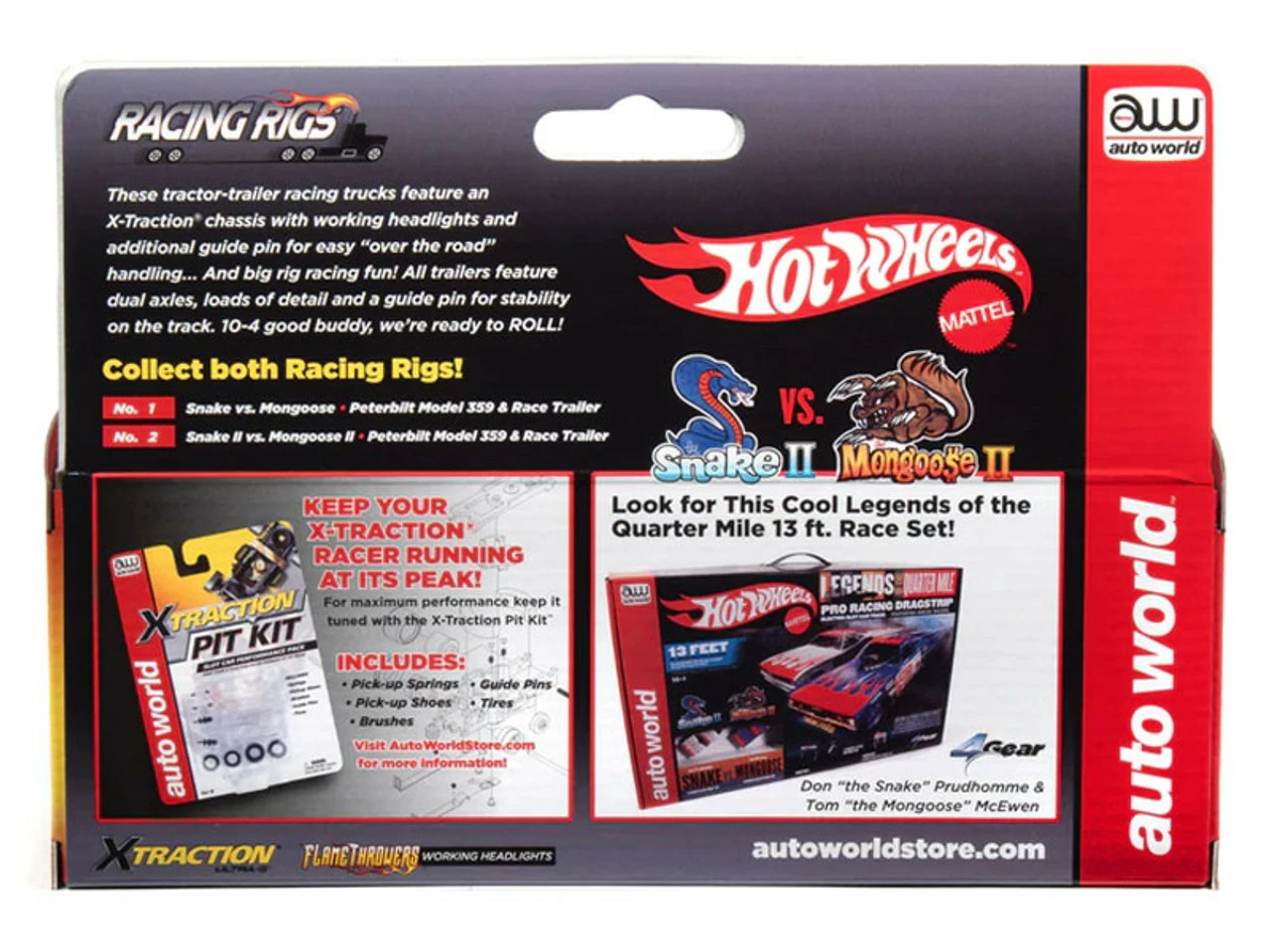 Auto World Racing Rig Peterbilt Model 359 w/Race Trailer (Snake vs. Mongoose) X-Traction Flamethrowers R12 HO Slot Car - Image 7