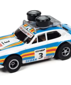Auto World 1975 Ford Escort Mk1 (Blue, Orange, White) Rally World Stage X-Traction HO Slot Car