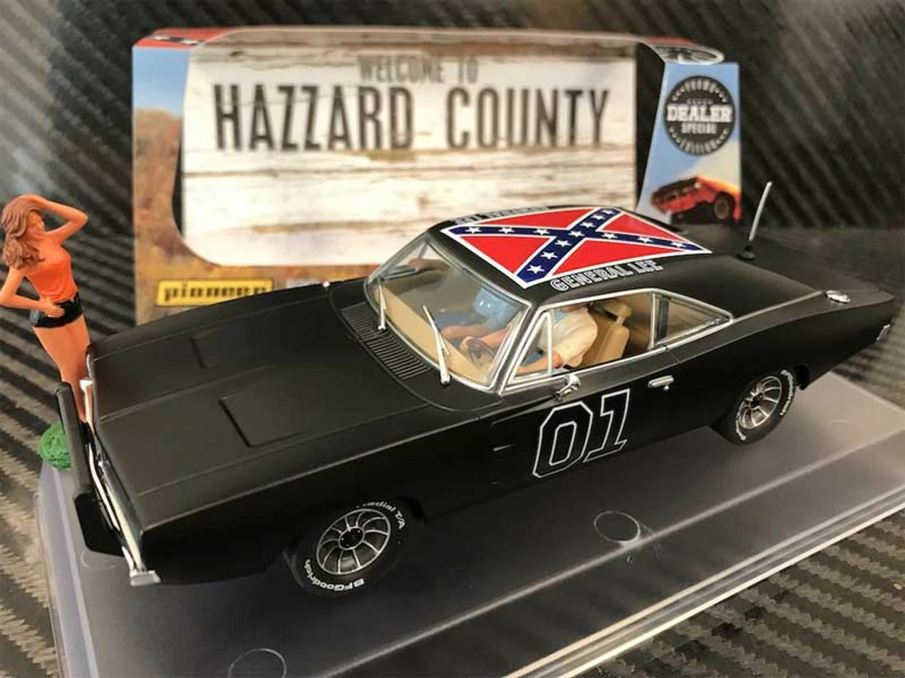 Pioneer 1969 Dodge Charger 'General Lee' BLACK 1/32 Slot Car - DEALER SPECIAL