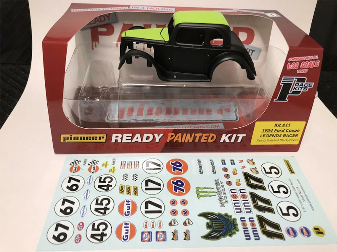 Pioneer 1934 Ford Coupe Legends Racer 'Ready Painted' Black/Green Kit 1/32 Slot Car - Image 2