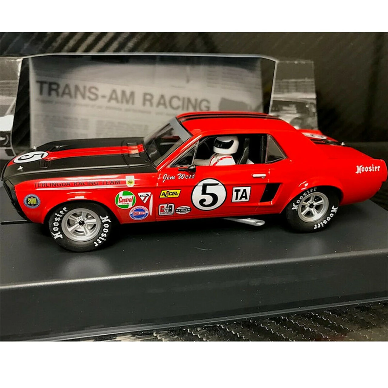 Pioneer 1968 Mustang Notchback T/A, RED #5 Jim West 1/32 Slot Car - Image 2
