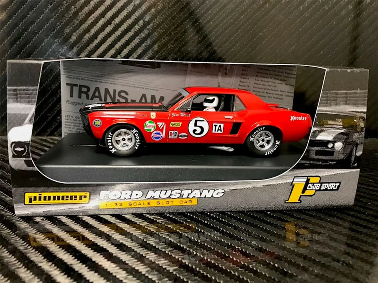 Pioneer 1968 Mustang Notchback T/A, RED #5 Jim West 1/32 Slot Car - Image 4
