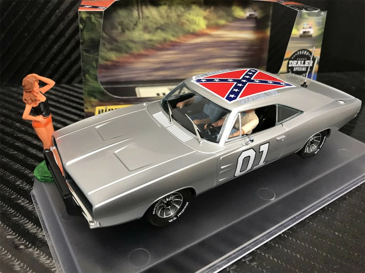 Pioneer 1969 Dodge Charger 'General Lee' SILVER 1/32 Slot Car - DEALER SPECIAL