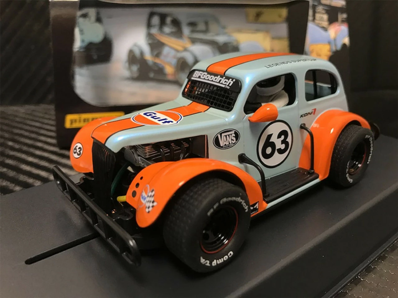 Pioneer 1937 Chevy Sedan Legends Racer #63 GULF Metallic Blue 1/32 Slot Car