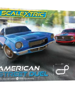 Scalextric American Street Dual (1970s Chevrolet Camaro vs 1970s Ford Mustang) 1/32 Slot Car Set